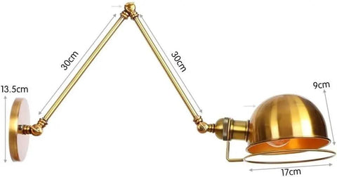 Dope Industrial Telescopic Swing Arm Wall Lamp For Living Room And Loft Vintage Golden Wrought Iron Sconce with dimensions.