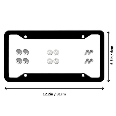 Super Slick Custom License Plate Frame With 4 Holes And Personalization, black aluminum, 6.3x12.3 in, includes screws and caps.