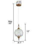 Antique Glass Pendant Light Modern Vintage Style Brass Hardware Hardwired Ceiling Fixture with adjustable 59-inch rope.