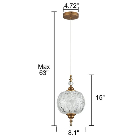 Antique Glass Pendant Light Modern Vintage Style Brass Hardware Hardwired Ceiling Fixture with adjustable 59-inch rope.