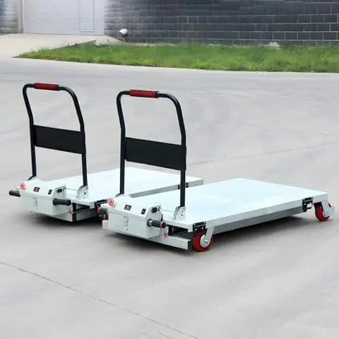 Heavy Duty Electric Scissor Lift Table With 660 Pounds Capacity Hella Sturdy Foldable Frame And Slick One Touch Operation smooth platform on warehouse floor.