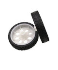 Four 65mm Rubber RC Wheel Set For DIY Models, Robots, And Small RC Cars, White And Black, Durable Car Wheel Tires, close-up view