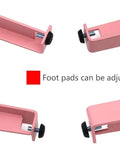 Adjustable foot pads of Badass Four Pack Iron Table Legs With Height Adjustment and Built In Leveling Pads in pink.