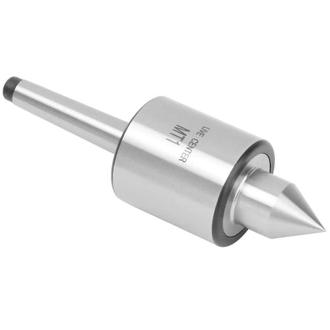 MT1 live center side view for metal lathe; silver hard alloy steel body with conical tip