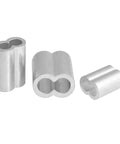Heavy Duty Aluminum Wire Rope Ferrules With Double Hole Oval Shape for secure cable fastening, featuring multiple sizes in a pack.