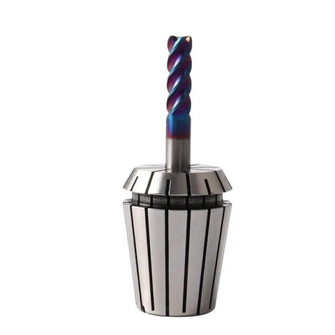 Hella Precise Cnc Spring Collet Chuck With Secure Nut For Milling And Engraving Spindles showing a sturdy design with a blue-tipped bit.