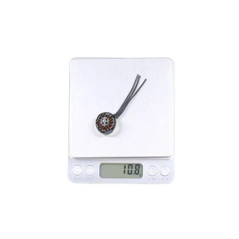 High Performance 3100KV Brushless Drone Motor For 3 To 6S Lipo Batteries 1.5mm Shaft Fits IH3 O3 And 3.5 Inch FPV Drones Beefy Power Quick Install 4 Pack For Quadcopters on digital scale weighing 10.8 grams