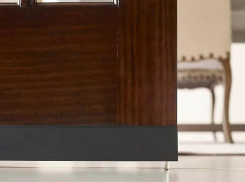 Soft Close Single Barn Door Hardware Kit In Matte Black For 36 Inch Doors, showing bottom edge and floor level.