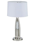 Ultra Modern Table Lamp With Sparkling Water Droplet Dance Night Light, Satin Nickel Finish, Glass And Metal Frame