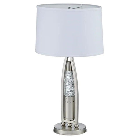 Ultra Modern Table Lamp With Sparkling Water Droplet Dance Night Light, Satin Nickel Finish, Glass And Metal Frame
