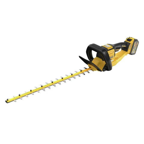 Badass Cordless Hedge Trimmer Equipped With 60 Volt Lithium Battery For Knockout Yard Cleanup Dual Edge Steel Blades Plus Lightweight Frame viewed from side.