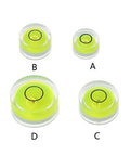 Round Bubble Level, 5-Pack for acrylic for spirit Gauge, showcasing four sizes of bright green bubble levels.