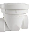 Side view of PVC Backwater Valve 1-1/2 Inch For Home Plumbing Backflow Prevention with Easy Slip Connection, white and compact.