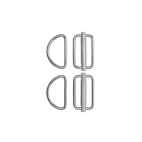 Metal Sliding D Ring For Sidemount Scuba Harness 2 Pack shown with two heavy duty D rings for 2 inch webbing, durable and corrosion resistant.