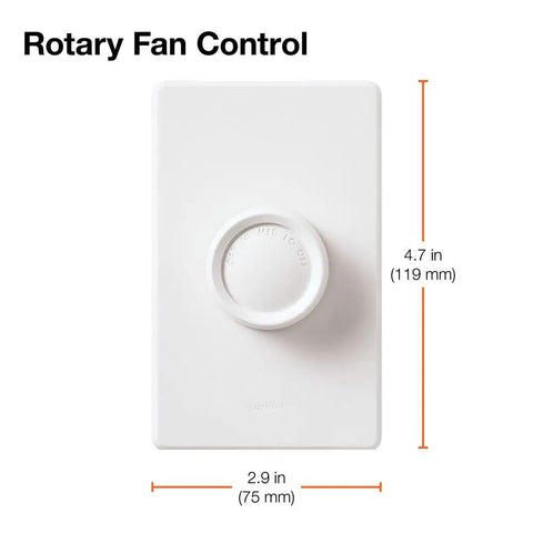 Rotary On Off Fan Speed Controller for 3 Gang Wall Plates With Flush Mount and No Visible Screws, Includes White and Ivory Knobs, Ideal With Traditional Dimmers and Switches, Oversized Design Hides Gaps for Secure Clean Install, 2.9 x 4.7 in white