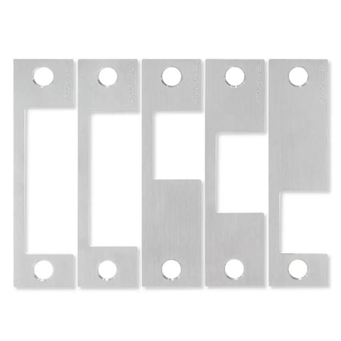 Five stainless steel ANSI plates for Pro Grade Electric Door Strike With Quick Vertical Adjustment For Hassle Free Building Security.