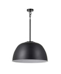Warren 1 Light Pendant In Matte Black With White Interior Dome Shade Farmhouse Chic Vibe LED Bulb Included 800 Lumen