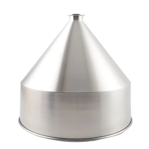 Heavy Duty 30L Filling Machine Hopper, 10 Gallon Stainless Steel 304 Food Grade, Large Pneumatic Liquid Paste Hopper For Water, Oil, Cream, Batter And More Industrial Grade Commercial Use, shown in a conical shape.