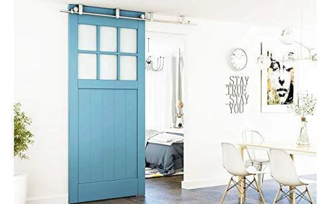 Installed 6Ft Stainless Steel Flat Roller Ceiling Mount Sliding Barn Door Hardware Kit Built Tough For 1 3 Eighth To 1 3 Fourth Inch Doors