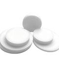 Set Of 10 White PTFE Round Discs, 40mm Diameter, 2mm Thick, shown stacked and overlapping against a white background