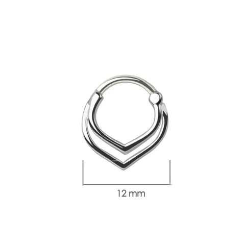 Silver Tone 16 Gauge 316L Stainless Steel Triple V Shape Hinged Segment Clicker Ring With Brass Accents 12mm view