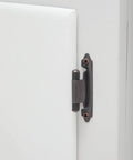 Close-up of 3/8 Inch Kitchen Inset Cabinet Door Hinge Self Closing Oil Rubbed Bronze Includes Mounting Screws 10 Pack 1 Pair Per Pack Fits Inset Cabinets Durable Soft Close Hardware installed on white cabinet