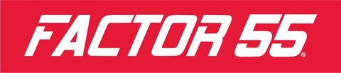 Factor 55 logo on red background
