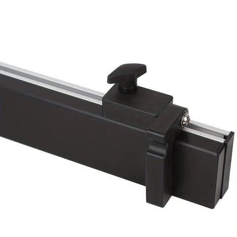 Heavy Duty Aluminum Table Saw Miter Gauge Decked Out With Laser Marked Rulers And Rock Solid Stops close-up of adjustable clamp