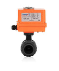 Motorized UPVC Ball Valve With Electric Actuator 24V DC, 4 Inch 110mm, Threaded, 16 Bar, IP67, For Water Air And Liquids, HVAC System Ready, Built Tough For Easy Install, Corrosion Resistant And Reliable Performance, CE NSF ANSI, front view