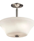 Three Light Semi Flush Mount Ceiling Light In Satin Etched Cased Opal Glass With Olde Bronze Finish, hallway ready fixture