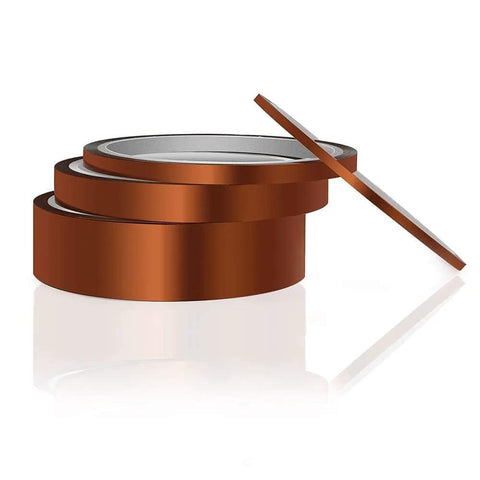 High Temp Polyimide Tape 4 Pack Set With Silicone Adhesive 1/8 Inch 1/4 Inch 1/2 Inch 1 Inch showcased in three rolls