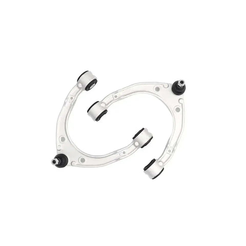 8PCS Control Arm With Ball Joint And Bushing Stabilizer Link Tie Rod Kits For Porsche Cayenne 92A And VW Touareg 7P5 Bolt On Replacement Heavy Duty Build Precision Machined Components For Easy Install Enhances Steering And Suspension, shown in two metal arms with attached bushings.