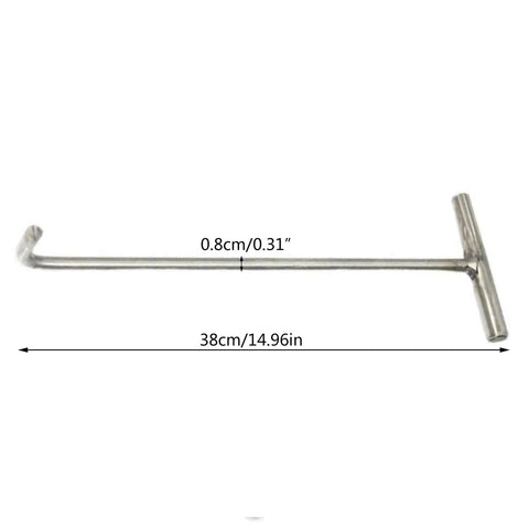 Versatile Manhole Hook Tool With T Shape Grip Lifter, 38cm long, 0.8cm tip, stainless steel for manhole covers, storm drains, septic lids