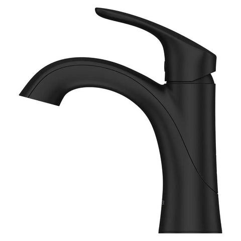 Weller Matte Black Single Handle Bathroom Sink Faucet For Single Hole Or 3-Hole Easy Install With Push And Seal Drain Pforever Ceramic Valve Technology No Leak Performance Sleek Modern Look side view.