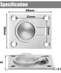 Two Pack Stainless Steel Flush Ring Pull Handles For Marine Hatches Cabinets And Doors Hidden Recessed Lifting Ring Pulls With Eight Screws 48mm By 38mm Durable Boat And RV Interior Hardware, image showing dimensions