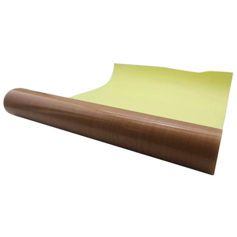 36 Inch By 5 Yard Self Adhesive PTFE Fabric Sheet Roll With 5 Mil Thickness displayed unrolled with yellow backing