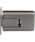 Rock Solid Brushed Nickel Self Centering Glass Door Hinge Featuring Quick Toggle Adjustment, side view with precision design.