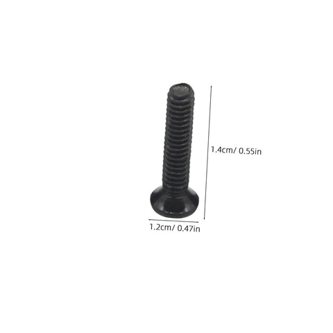 Close-up of black screw from 18 Piece Miniature Screw Set With Flat Countersunk Head Micro Screws For Glasses, Watches, And DIY Projects.