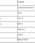 Drop In Capacitive Proximity Switch Sensor Replacement For KI5085 specifications including voltage and temperature range.