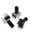 Three 20 Pack Linear Taper Potentiometers 100K Ohm Adjustable Resistors With Plastic Shaft Knob for circuits and DIY projects.