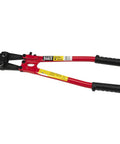 18 Inch Bolt Cutter With Steel Handle And Heavy Duty Vinyl Grips, center-cut jaws, red handles with black grips, product on display