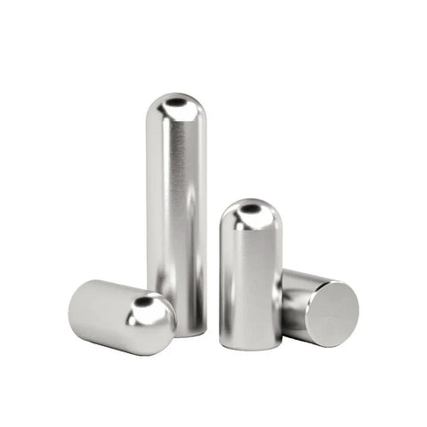 Heavy Duty Precision Shelf Pin Locating M1x8 Round Head Pegs For Cabinet Reinforcement And Industrial Build Quality With M06 To M2 Stainless Steel Wear Resistant Hardware Solutions That Stay Solid, four shiny cylindrical steel pegs.