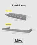 Size guide for Skådis Tape And Tool Holder Pegboard Organizer showing dimensions of driver holder and tape hanger.