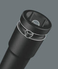 Close-up of a black socket from Deep Imperial 13 Piece Socket Set For 3/8 Inch Drive With Long Reach Sockets Hex Pro Design