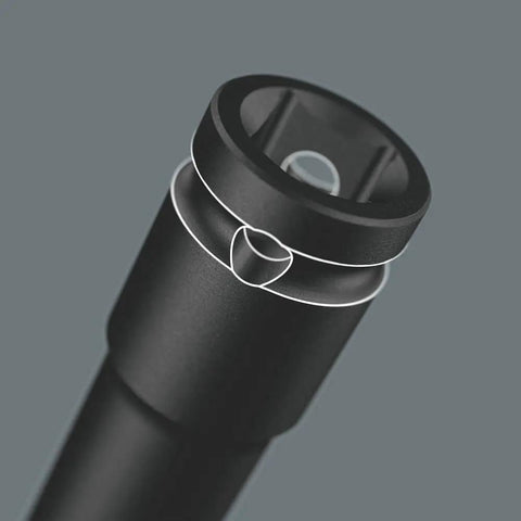 Close-up of a black socket from Deep Imperial 13 Piece Socket Set For 3/8 Inch Drive With Long Reach Sockets Hex Pro Design