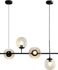 Six Light Modern Globe Sputnik Chandelier In Black With Amber Accents Mid Century Style Pendant Light For Dining Room And Kitchen Island