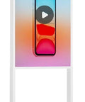 Plug And Play Ready Top Shelf 55 Inch Double Sided Digital Signage Kiosk With 4K Ultra HD Display Designed For Busy Retail Stores And Restaurants Smooth Operation Guaranteed featuring a vibrant display with video play icon.