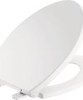 Elongated Slow Close White Toilet Seat With Non Slip Bumpers For Quiet No Slam Soft Close Action And Easy Installation