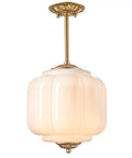 Straight Up Vintage Milk Glass Ceiling Light Fixture With Antique Brass Dome Shade Swoon Worthy Farmhouse And Schoolhouse Style Pendant Lamp 9 Inch Wide Bulb Cover Upgrade For Modern Home Decor hanging above with scalloped design.