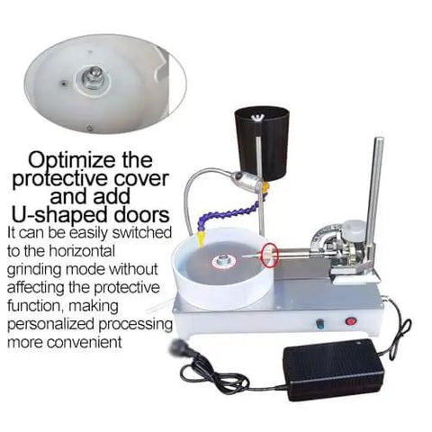 6 Inch Bench Grinder Polishing Machine Gemstone Lathe U Shaped Guard with adjustable grinding mode for jewelry crafting.